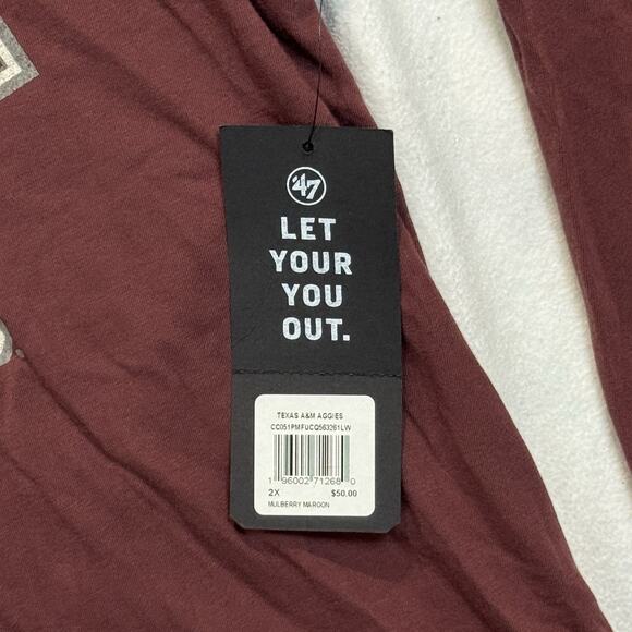 New ‘47 Texas A&M Aggies Mens Long Sleeve Game Day Shirt Mulberry Maroon Sz XXL - Picture 4 of 9